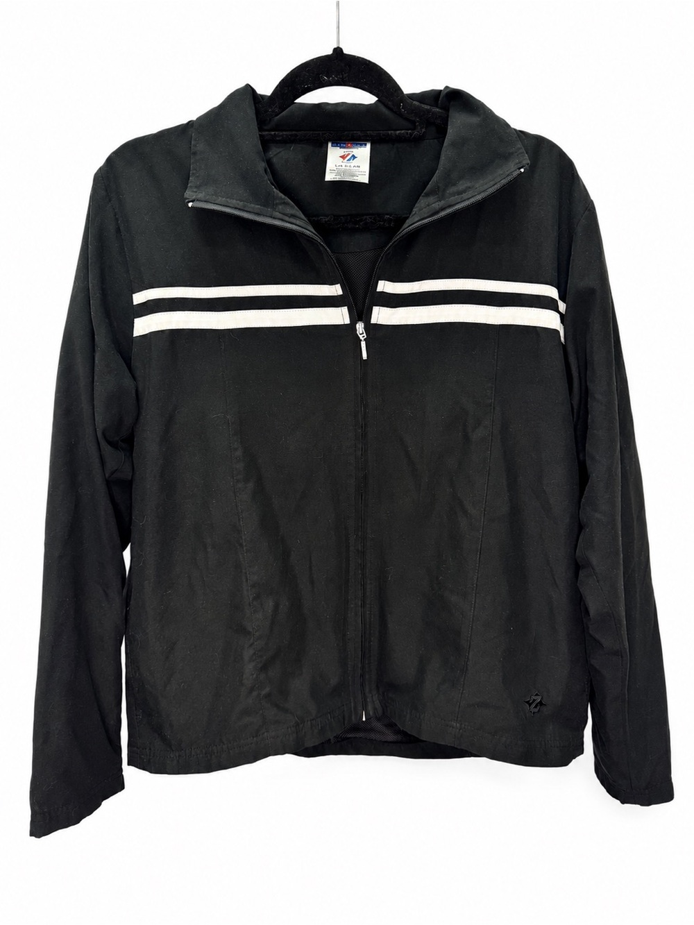 Vintage Jerzees Black Windbreaker Jacket White Chest Stripes Youth L Womens Sm